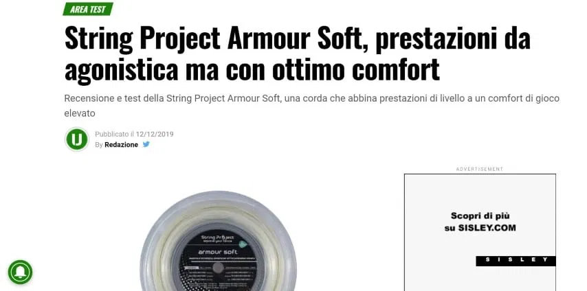 Recensione String Project Armour Soft su ubitennis.com